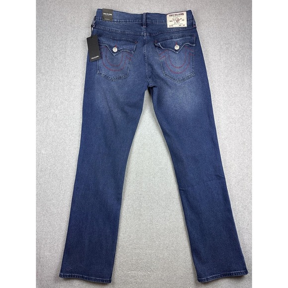 True Religion Ricky Jeans Mens 32x34 Medium Wash Blue Relaxed Straight SN Flap
